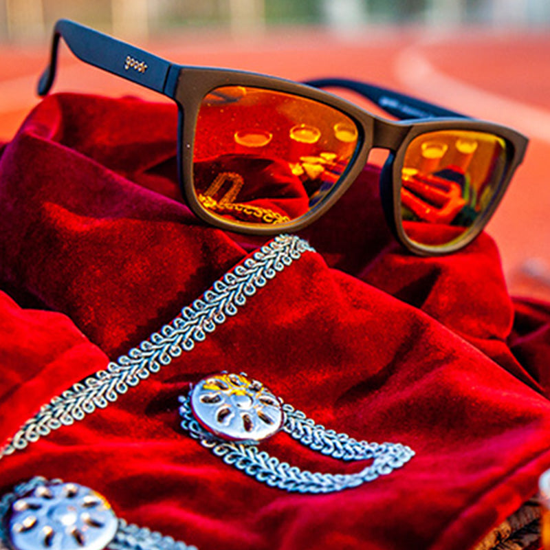 Amber Lens Sunglasses - Whiskey Shots With Satan Black | Goodr