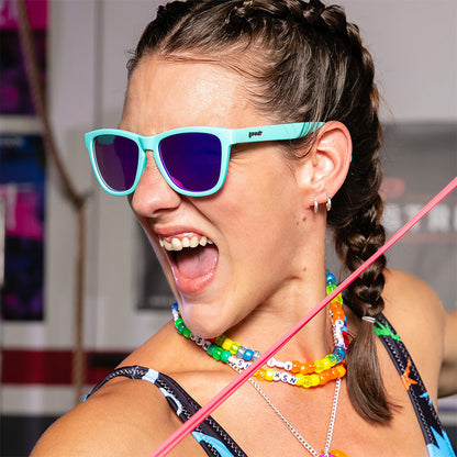 Teal and Purple Sunglasses - Electric Dinotopia Carnival Teal | Goodr