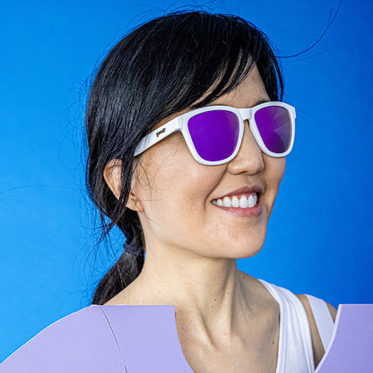 White and Purple Sunglasses - Side Scroll Eye Roll White | Goodr