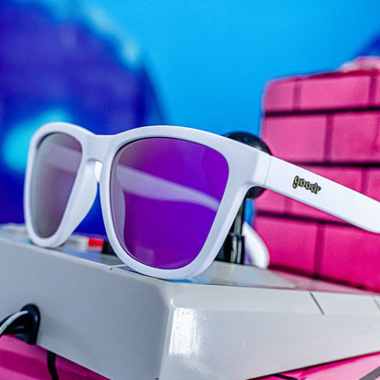 White and Purple Sunglasses - Side Scroll Eye Roll White | Goodr
