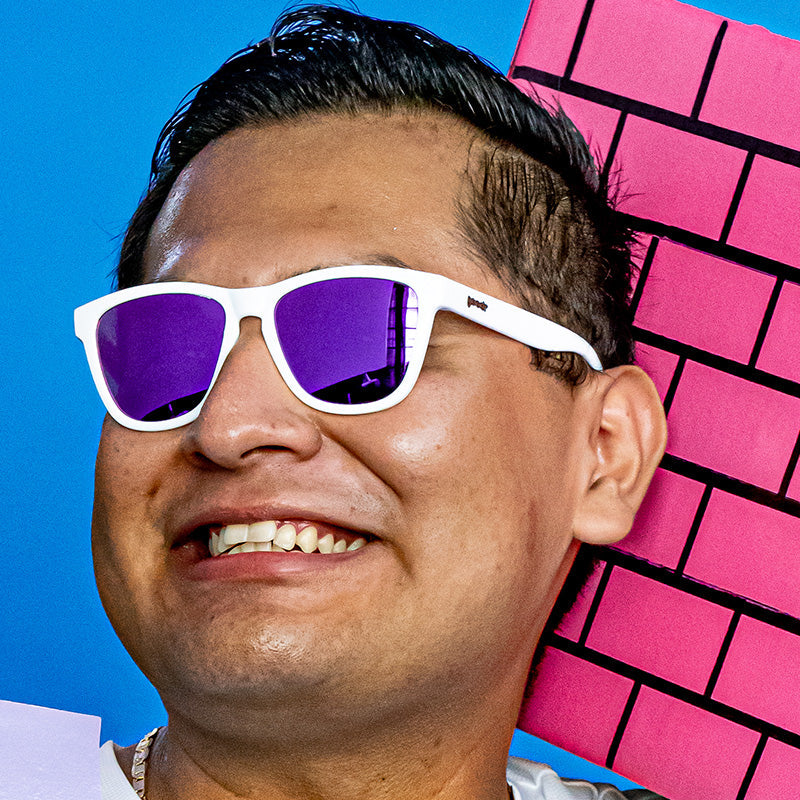White and Purple Sunglasses - Side Scroll Eye Roll White | Goodr