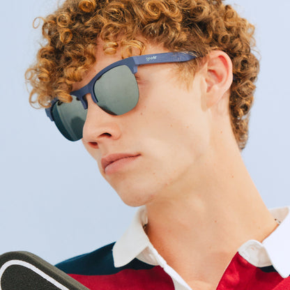 Navy Blue Half-Rim Sunglasses - Full Sail Frenzy Dark Blue | Goodr