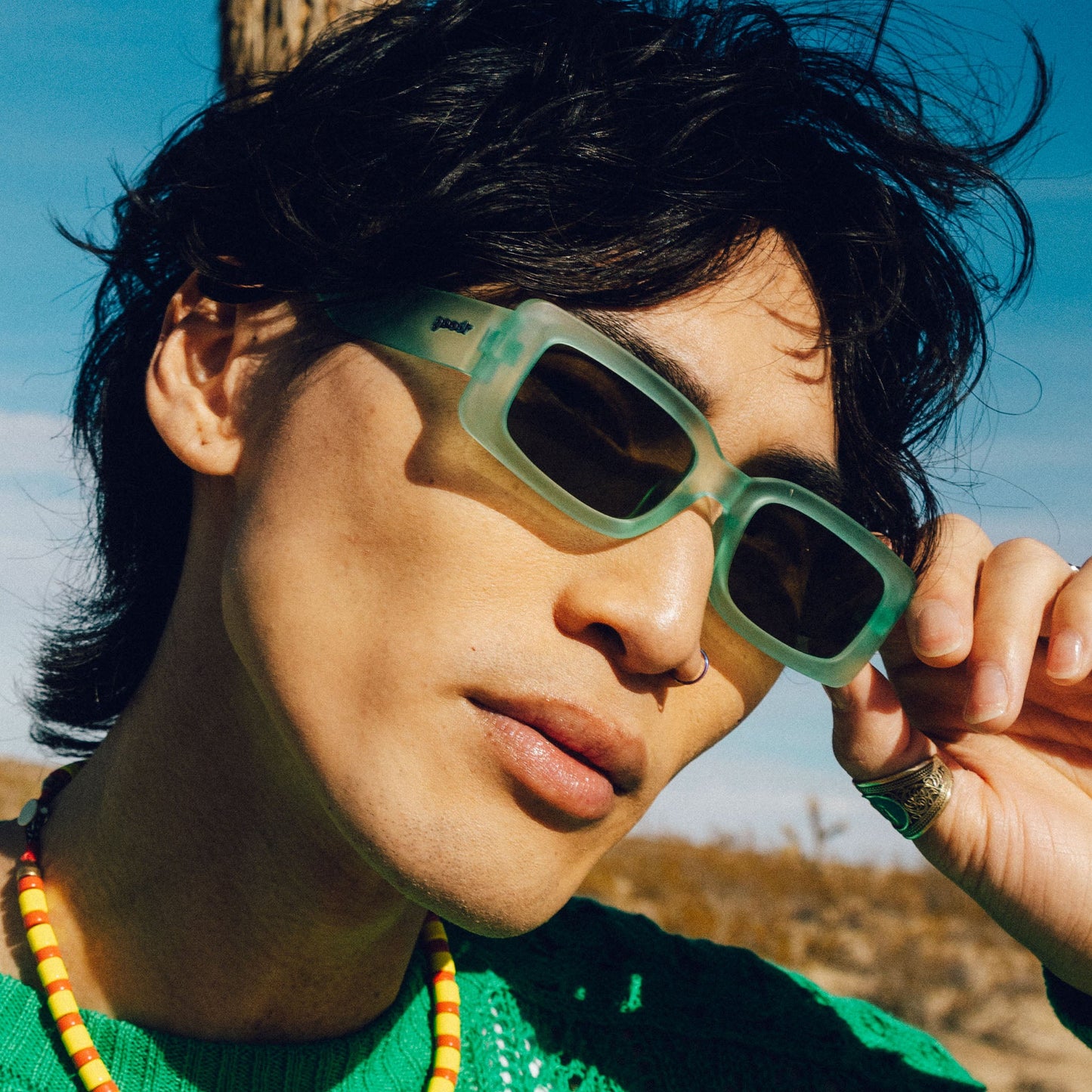 Green Rectangular Sunglasses - Stays For The Encore Light Green | Goodr