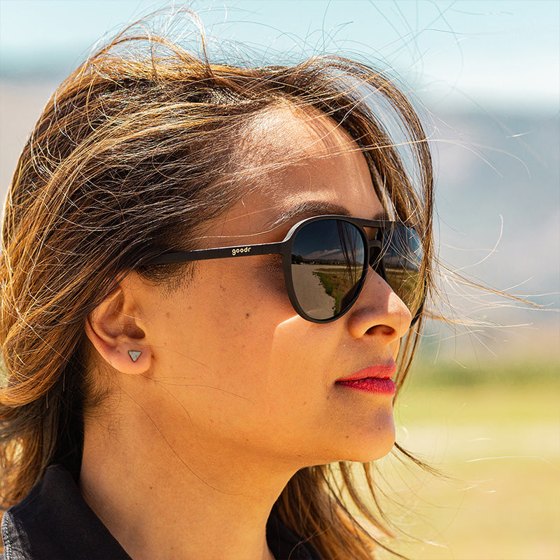 Operation: Blackout - Aviator Running Sunglasses — goodr sunglasses Black | Goodr