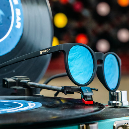 Blue Lens Sunglasses - Midnight Ramble At Circle Bar Black | Goodr